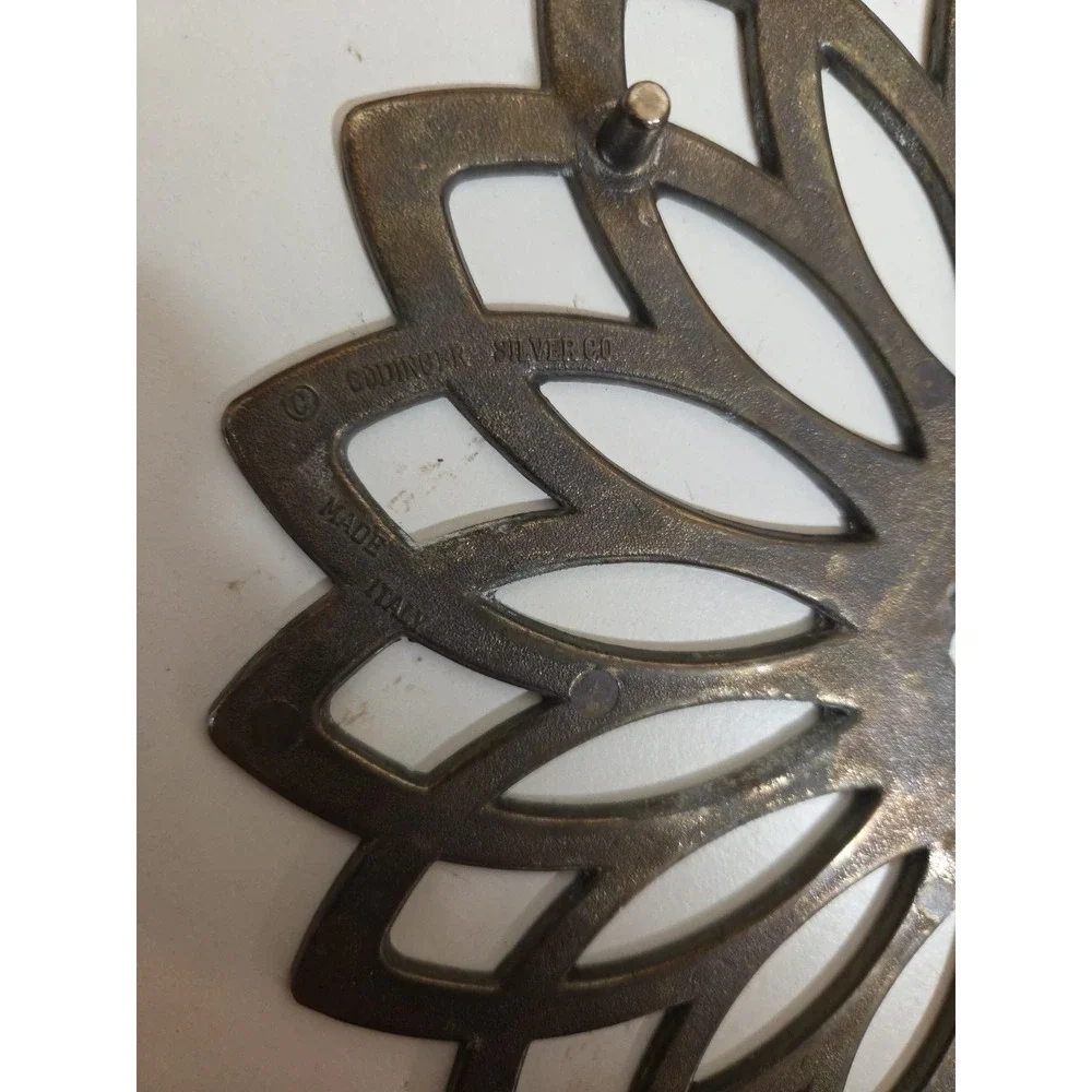 Aged  Vintage Godinger Silver Co Daisy Trivet Silver Plated‎ Brass Made In Italy